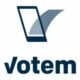 Votem's logo in navy with the text votem displayed underneath, located at the footer