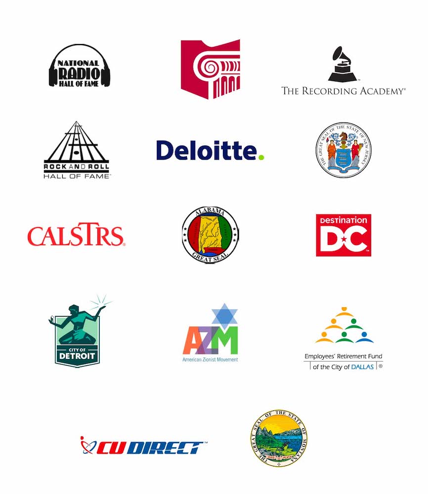 Some of Votem's online voting elections customers and their logos, such as The Recording Academy, State of New Jersey, and Deloitte.