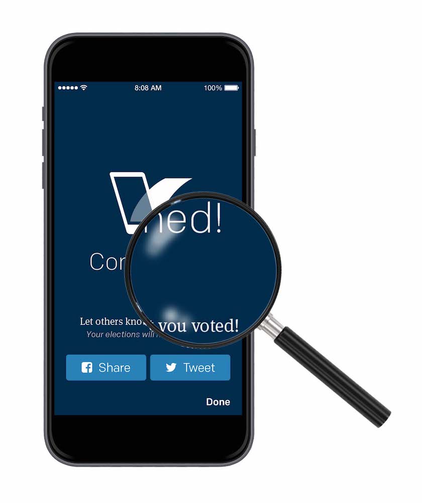 Mobile phone with a confirmed vote screen and a magnifying glass