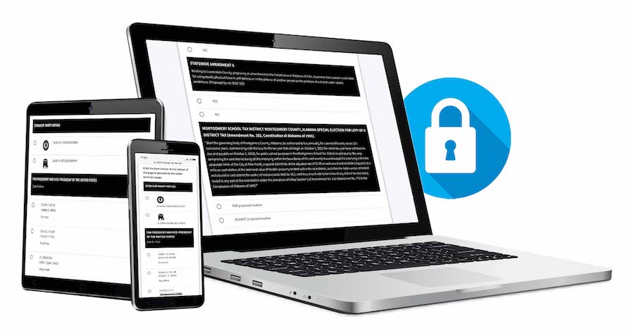 Multiple devices displaying the same online ballot with a lock icon