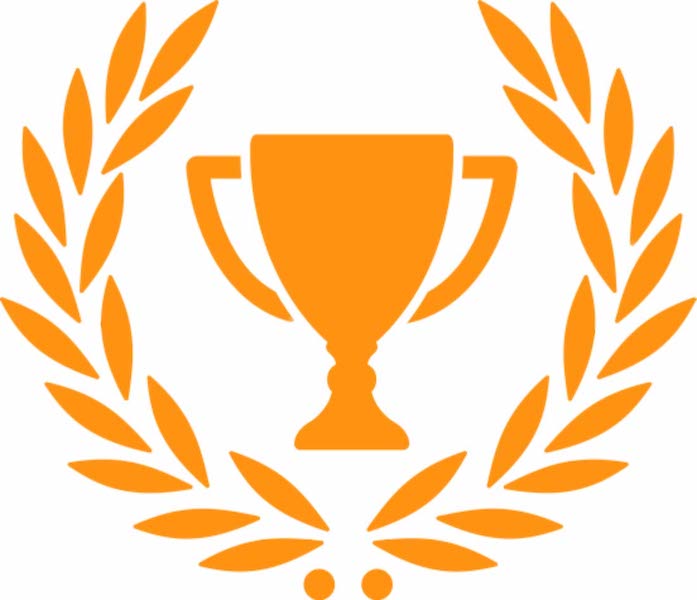 Orange trophy and laurel wreath icon